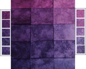 Hand dyed gradient bundle of quilting cotton in shades of purple from lilac to blue violet